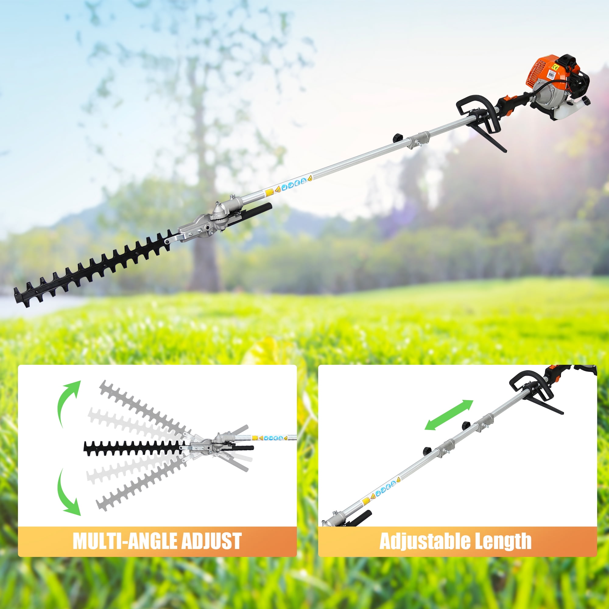 33CC Gas Grass Trimmer 2-Cycle, Sesslife 4 in 1 Trimming Tool Kit with Gas Pole Saw, Hedge Trimmer, Grass Trimmer, Brush Cutter, Full Crankshaft Weed Eater Lawn Mower for Garden Lawn Yard, Orange