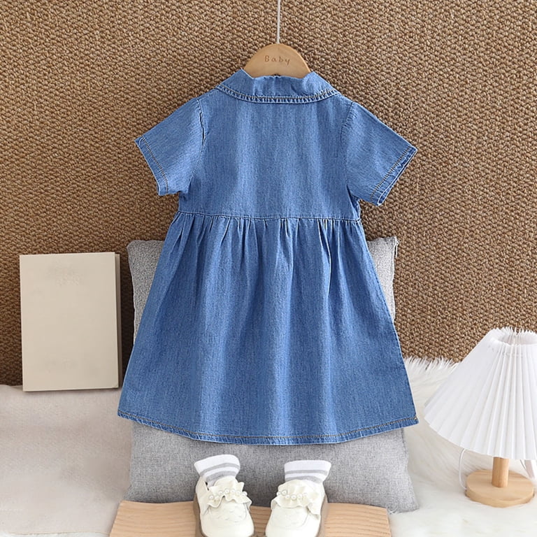 CYRBOKO Girls Denim Dresses, Lapel Neck Short Sleeve Casual A-line Summer  Dresses Blue Size 7-8 T - Walmart.com