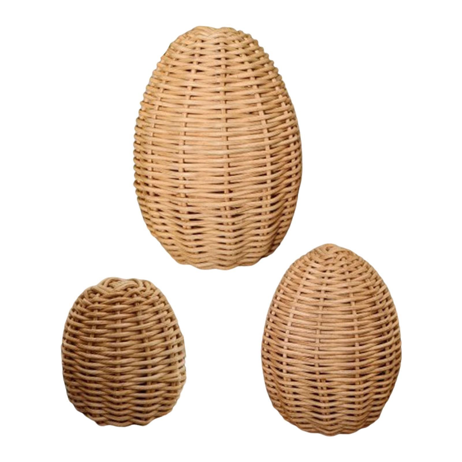 Dualoai 3 Pieces Handwoven Rattan Easter Egg Holiday Decorations Party Favors Decorative