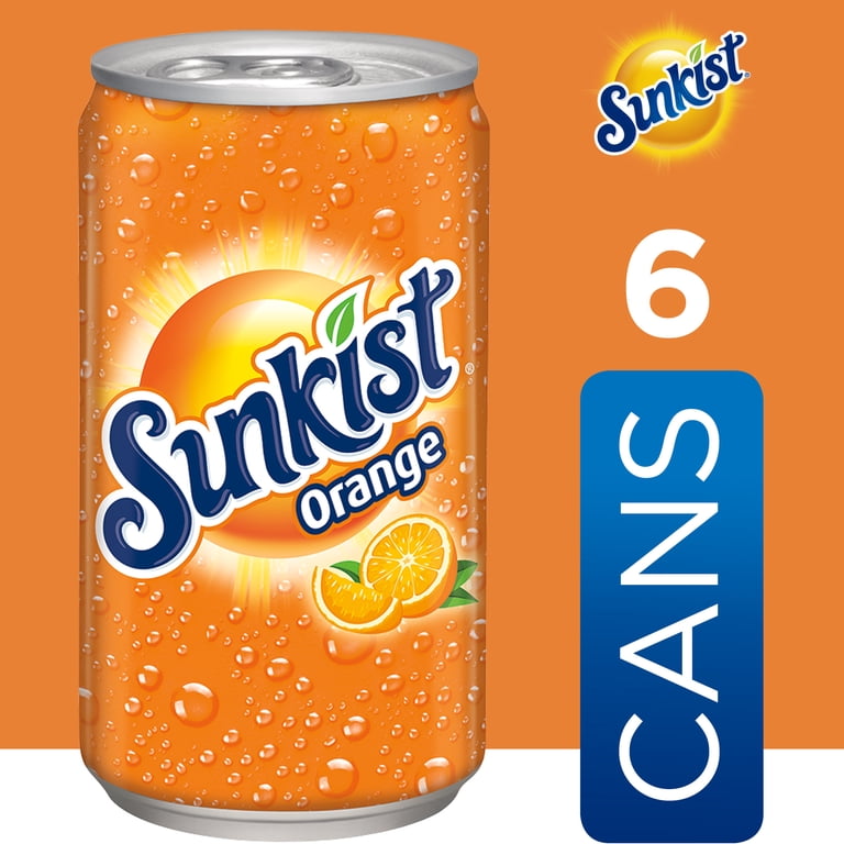 Sunkist, Orange Soda, 7.5 fl oz, 6 Pack Cans, Caffeinated Soft