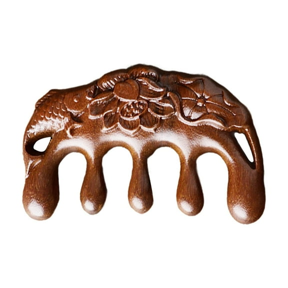 Soumake Sandalwood Scalp Massage Comb Wide Teeth Carved Lotus Fish Hair Growth Promotion Wooden Manual Head Full Body Massager Comb