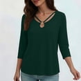 thumbnail image 4 of ClodeEU Women's V Neck 3/4 Sleeve Blouse,Casual Solid Color Top with Keyhole Neck Army Green,Women's Plus L, 4 of 7