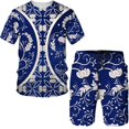 thumbnail image 3 of Conjunto de camiseta de verano para hombre, estilo retro de lujo con estampado 3D, conjunto de pantalones cortos holgados de manga corta para niños, 3 of 5