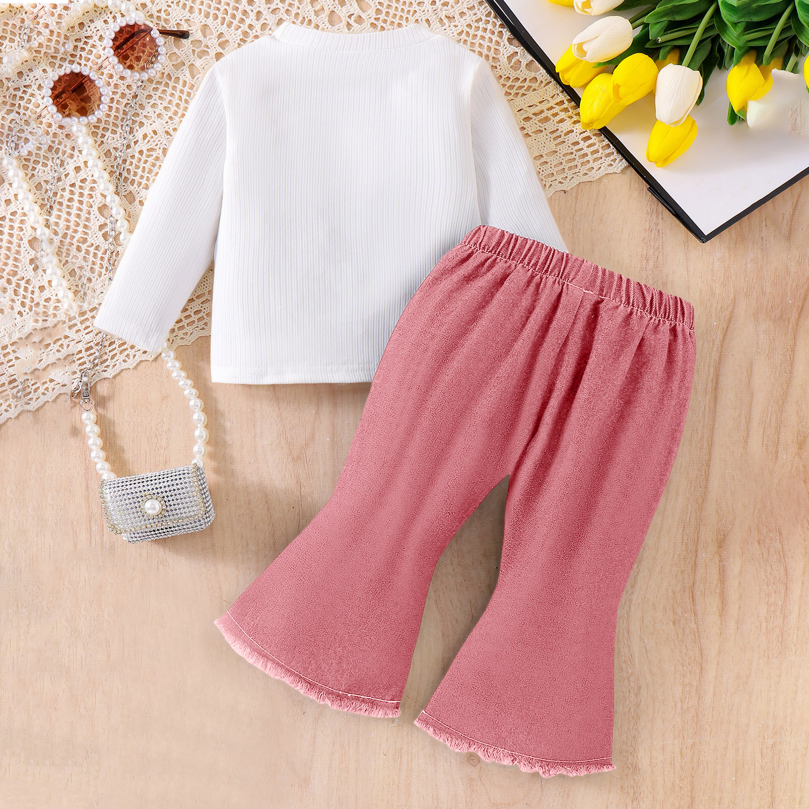 NIEWTR Toddler Baby Girls Autumn Winter Clothes Funny Letter Fall Winter Outfits Elastic Waist Pockets Pants Set 2 Piece Outfit Girl Gift Set,9-12 Months