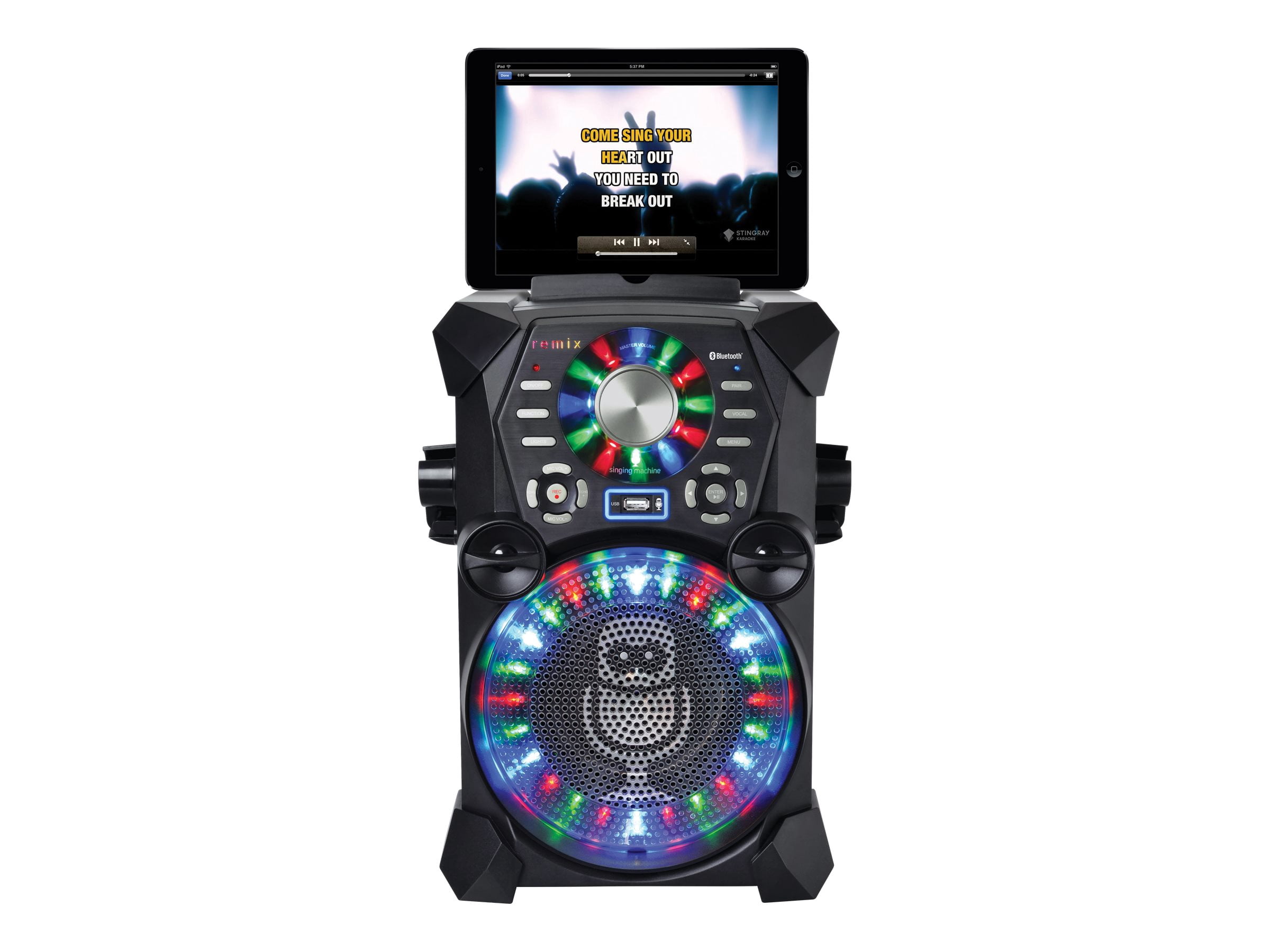 Singing Machine REMIX High-Definition Digital Karaoke System with Resting Tablet Cradle, Wired Microphone and LED Disco Lights