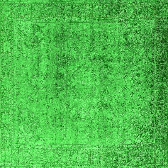 Ahgly Company Indoor Square Oriental Green Industrial Area Rugs, 8' Square