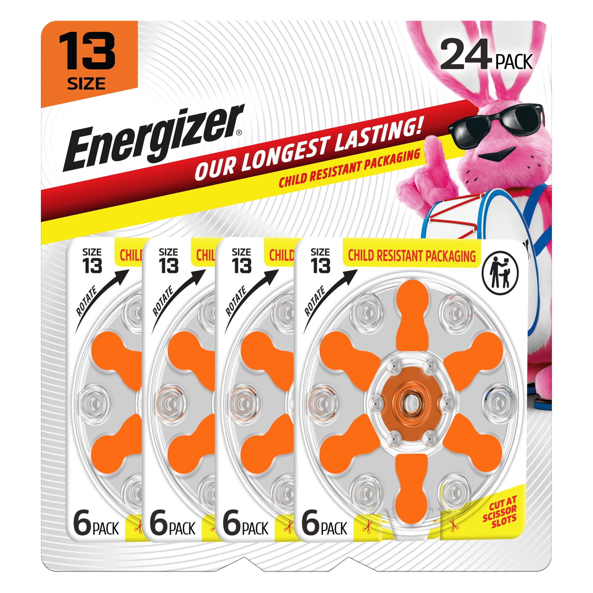 (2 pack) Energizer Hearing Aid Batteries Size 13, Orange Tab, 24 Pack