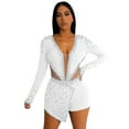 thumbnail image 4 of CHUOU Women Bodycon Rhinestone Jumpsuits Short Pants Club Party Rompers, 4 of 5