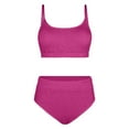 thumbnail image 5 of Women Swimsuits 2Pcs Swimwear Set U Neck High Waist Bikini Tankini Textured Adjustable Strap Beach Pool Swimsuit for Summer Hot Pink XXXL, 5 of 6