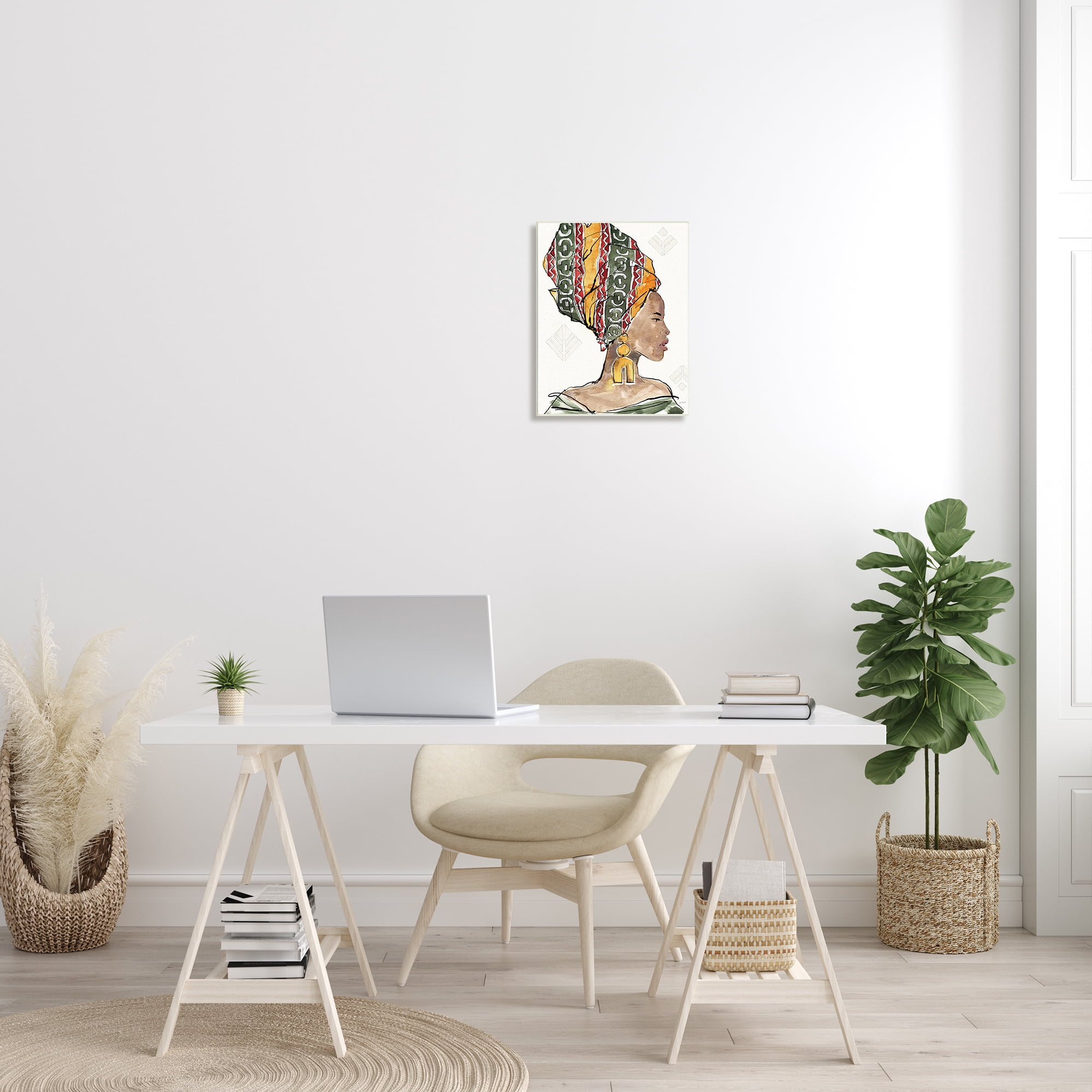 Stupell Industries African Woman Patterned Head Wrap Strong Portrait World Cultures Painting Unframed Art Print Wall Art, 13 x 19