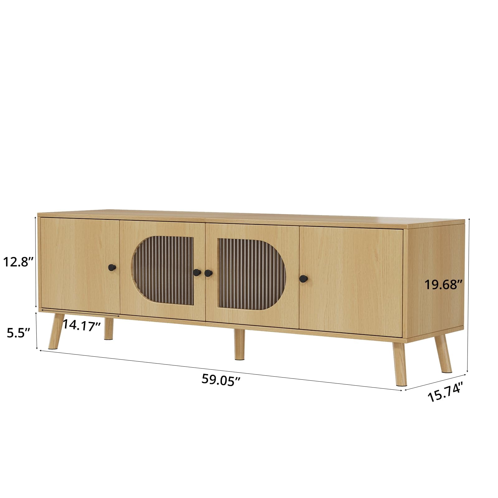 Richya TV Stand for 55/60/65 inches TV, Wood Media TV Cabinet with Glass Doors, Entertainment Center with Storage for Living Room, Bedroom, Oak