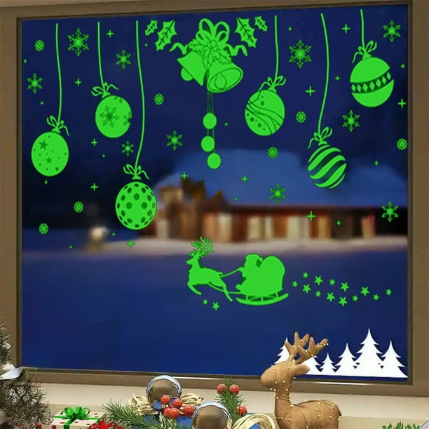 Pegatinas navideñas de copos de nieve para ventanas | Calcomanías navideñas de PVC que brillan en la oscuridad | Adhesión electrostática reutilizable | Película decorativa para interiores y