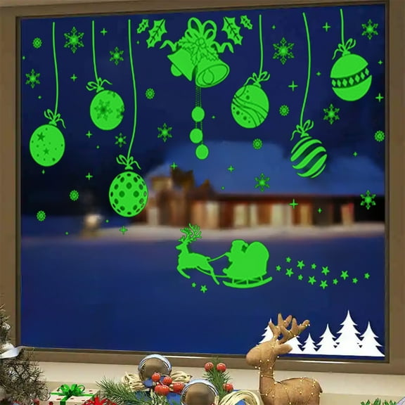 HYLLai Glow in the Dark Christmas Snowflake Window Stickers, Reusable Decals for Glass Mirrors and Walls, Green Holiday Decor (B)