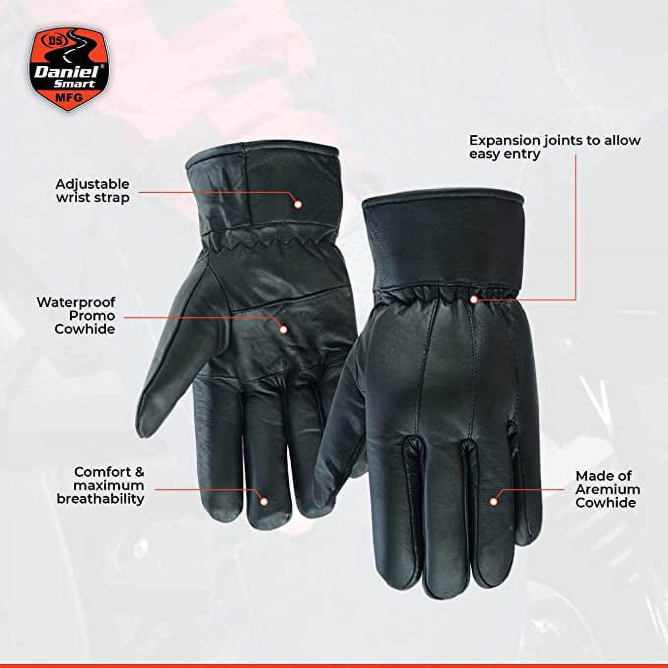 DS Daniel Smart Durable 3XL, Black Cowhide Leather Motorcycle Gloves