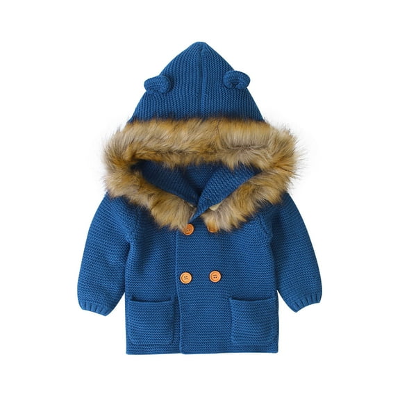 Lindreshi Boys Winter Coat Clearance Toddler Baby Boy Girl Color Sweater Hooded Knit Faux Collar Tops Warm Coat