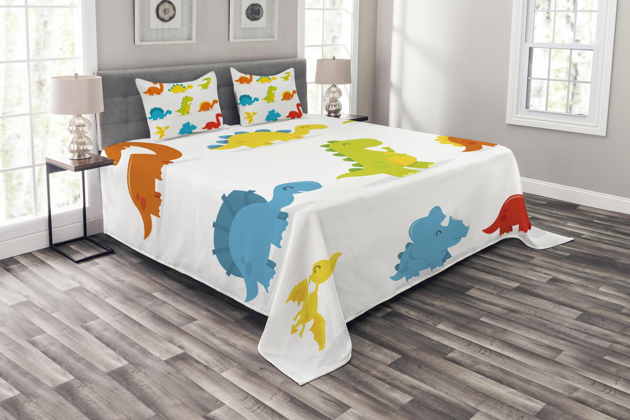 Dinosaur Bedspread Set, Arrangement Cute and Funny Dinosaurs Set