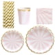 thumbnail image 1 of FELTECHELECTR Juego de 69 platos, vasos y pajitas de papel desechables para fiestas (rosa), 1 of 6