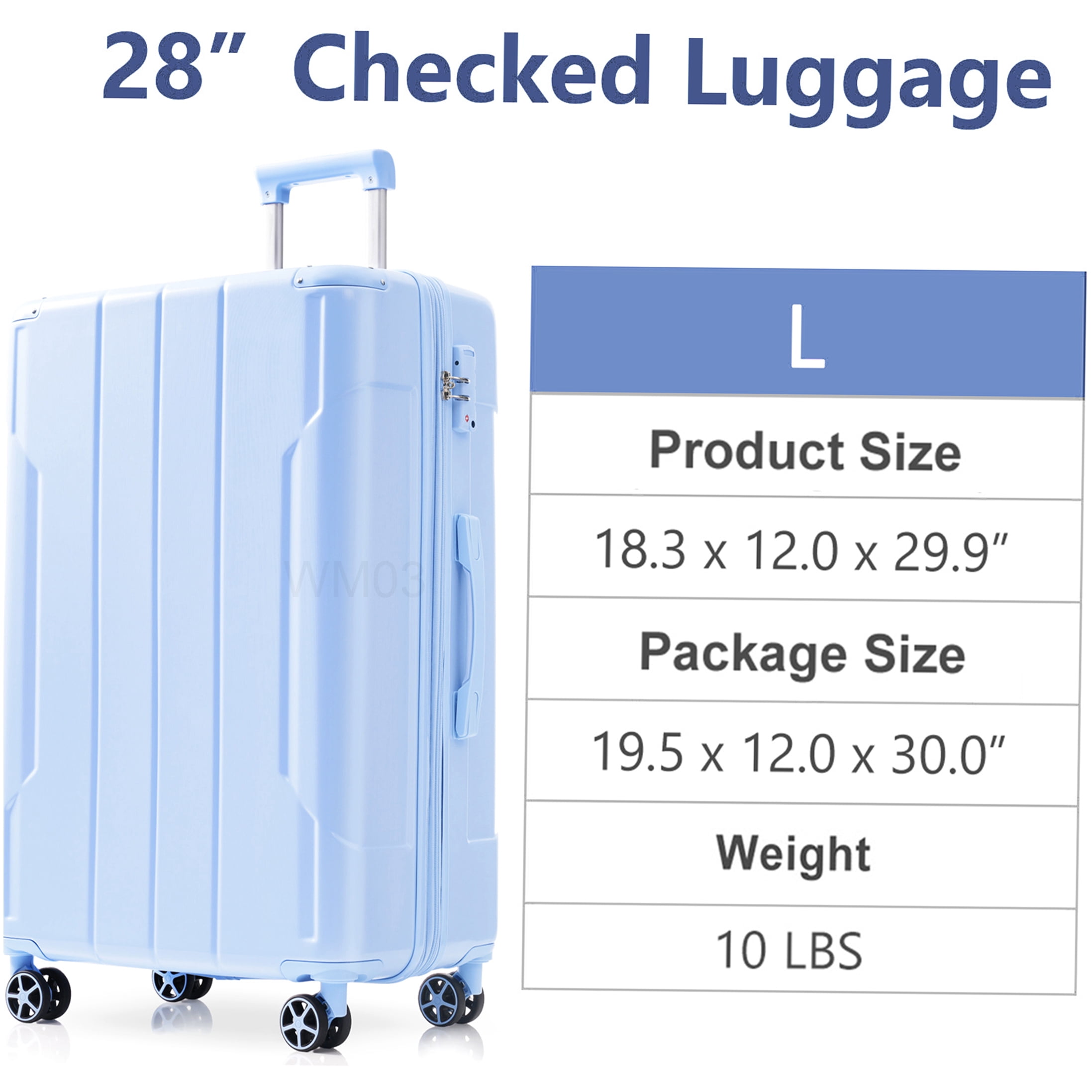 28-inch Lightweight ABS Hardshell Suitcase, Sky Blue Expandable Check-in Luggage with 4 Spinner Wheels