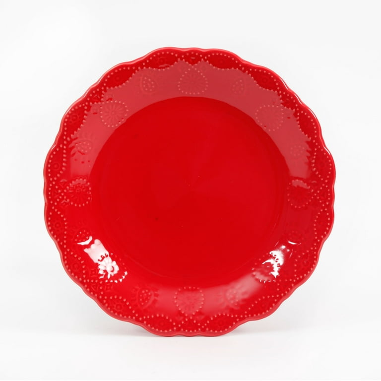 The Pioneer Woman Cowgirl Lace 12-Piece Dinnerware Set, Red