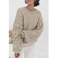 thumbnail image 3 of PRETTYGARDEN Womens Sweaters Spring 2025 Cable Knit Long Sleeve Crewneck Oversized Sweater Chunky Pullover Loose Outfits, 3 of 8