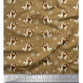 thumbnail image 1 of Soimoi Brown Japan Crepe Satin Fabric Bird,Paw & Cocker Spaniel Dog Print Sewing Fabric Yard 42 Inch Wide, 1 of 1