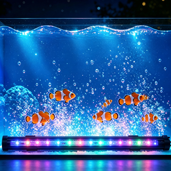 Aquarium Light with 2 Pcs of Moveable Suction Cups, 13.9" LED Fish Tank Light with 15 Color Changing, Submersible LED Aquarium Lights for Fish Tank