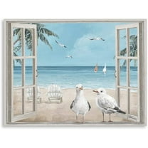 Beach View With Window Art Coastal Bird Pictures Window View Canvas Wall Art Window Beach Poster Beach Window Wall Art Seagull for Bedroom,Living Room,Kitchen,Office(12"X16"X1 Panel)