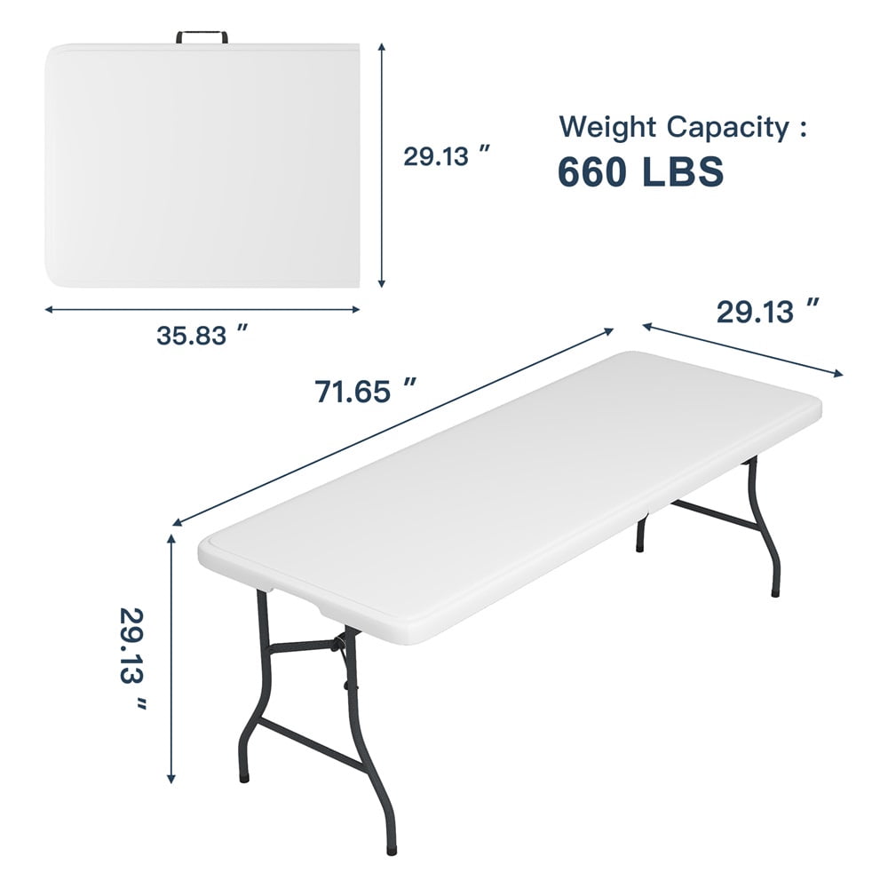 Aimee Lii 6ft Folding Table, Indoor Outdoor Portable Party Table with Tablecloth, Outdoor Furniture for Picnic, Party, Camping, White
