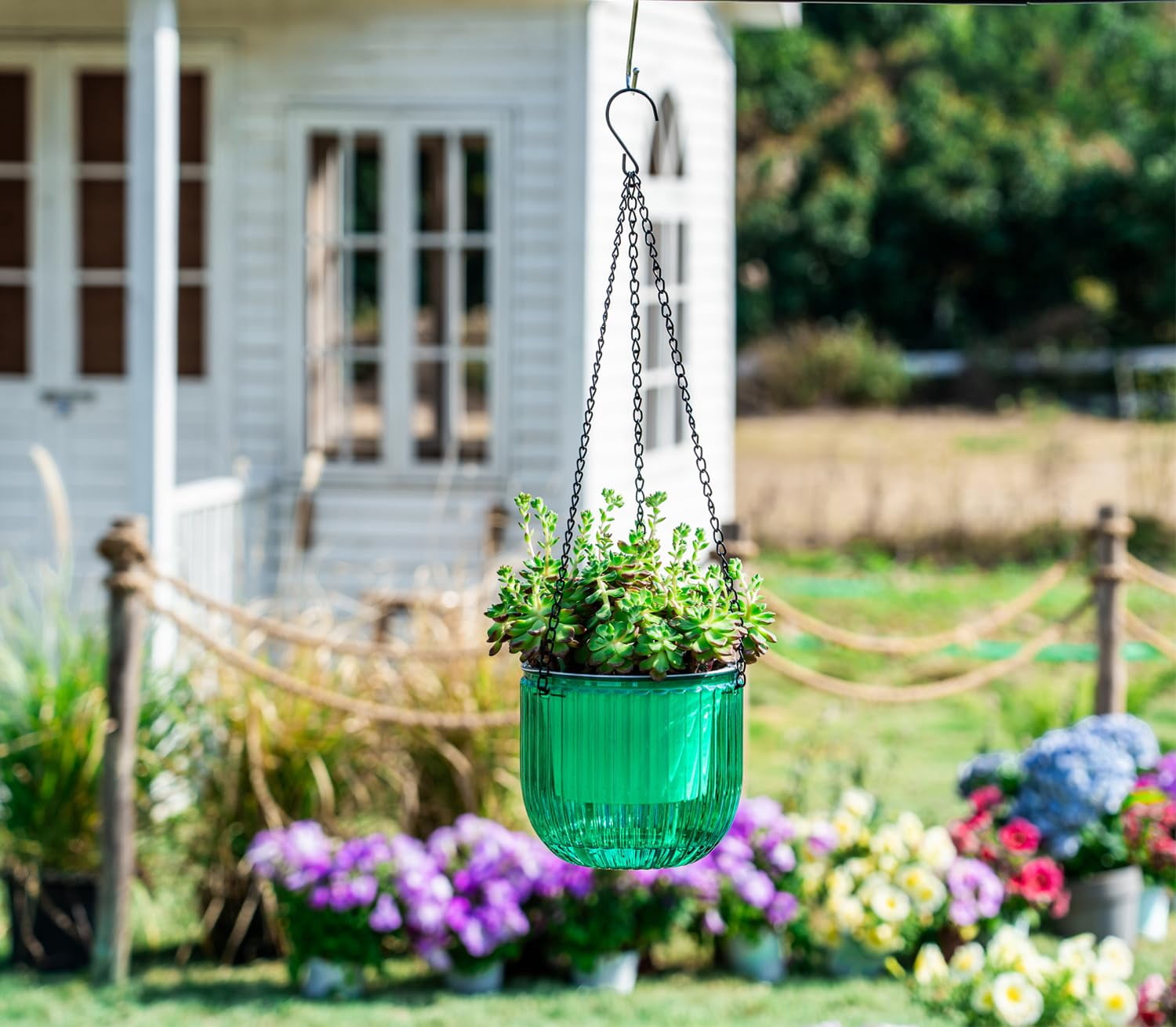 2 Pack Self Watering Hanging Planters 6.5 Inch Indoor Outdoor Flower Pots with Drainage Holes and Hooks for Garden Home Decor