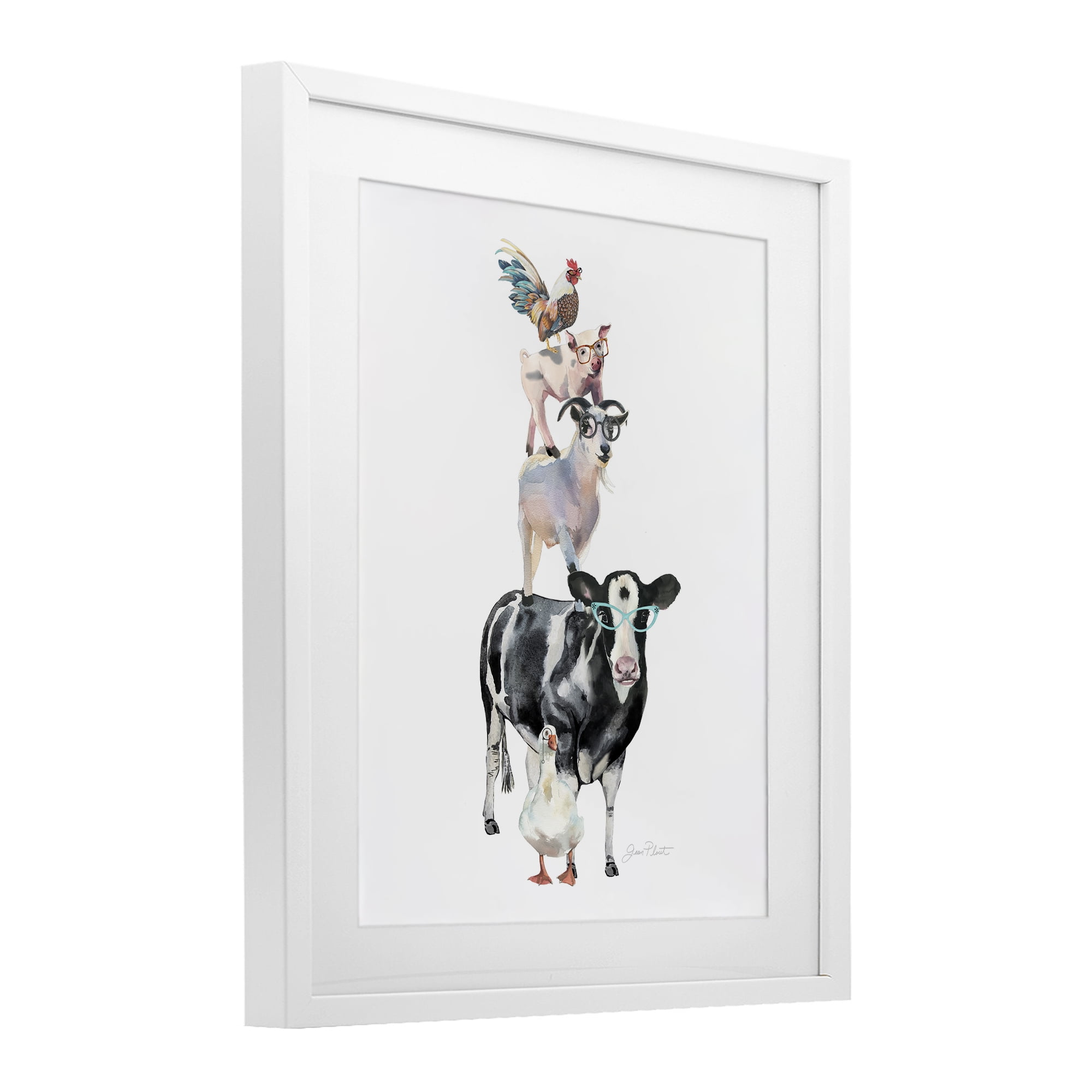 Farm Animal Family White Framed Print Under Glass, design by Jean Plout