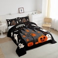 thumbnail image 3 of jejeloiu Happy Halloween Queen Comforter Set,Funny Ghost Pumpkin Bedding Sets,Black White Orange Bedding Comforter Set For Children,Breathable Home Decor Reversible,3pcs, 3 of 8