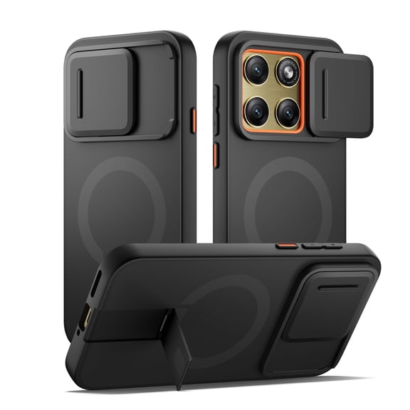 Suritch for Motorola Moto Edge 2026 Case, Magnetic Shockproof Bumper Cases Slim Protective Cover with Camera Cover and Adjustable Metal Kickstand, Black