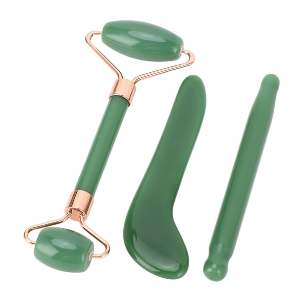 Rodillo Facial De Piedra De Jade, 3 Piezas De Herramientas Faciales Gua Sha Que Se Desvanecen Por Puntos, Reducción De Arrugas Antienvejecimiento Con Herramienta De Raspado En