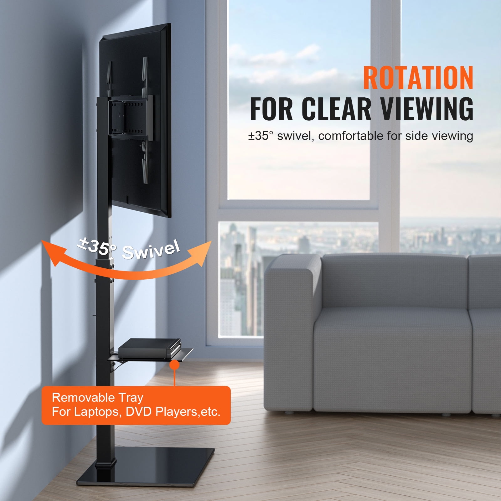 VEVOR Modern Universal Floor TV Stand Mount Swivel Universal TV Stand for 32"-85" TVs Adjustable Height Base Glass