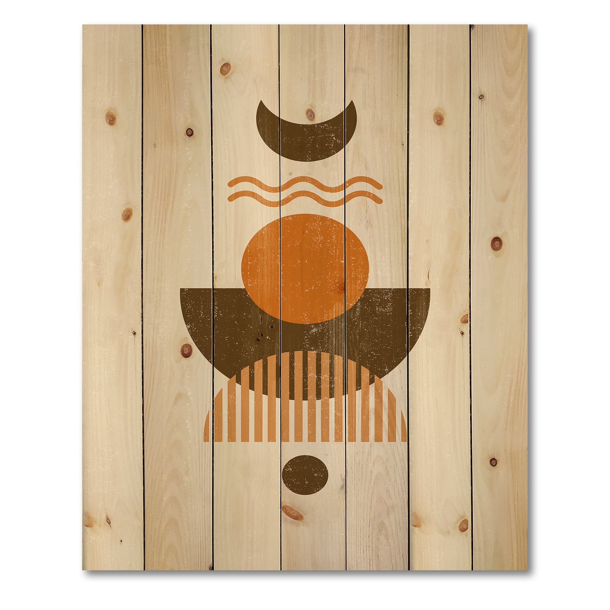 Designart 'Abstract Moon and Sun In Earth Tones' Modern Print on Natural Pine Wood