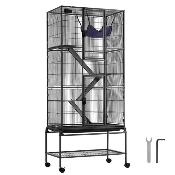 KFFKFF 69" Metal Cage on Wheels, Spacious 4-Level Habitat for Small Pets, Includes Ramps & Tray, Simple Assembly, Ideal for Ferrets, Rats, Guinea Pigs, Chinchillas, Squirrels, Hedgehogs, Bunnies