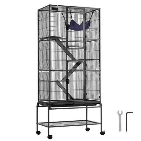 KFFKFF 69" Mobile Ferret Enclosure, Spacious 4-Level Critter Habitat, Compact Animal Pen with Inclines & Tray, Simple Assembly for Pet Rodents, Hamsters, Guinea Pigs, Chinchillas, Squirrels