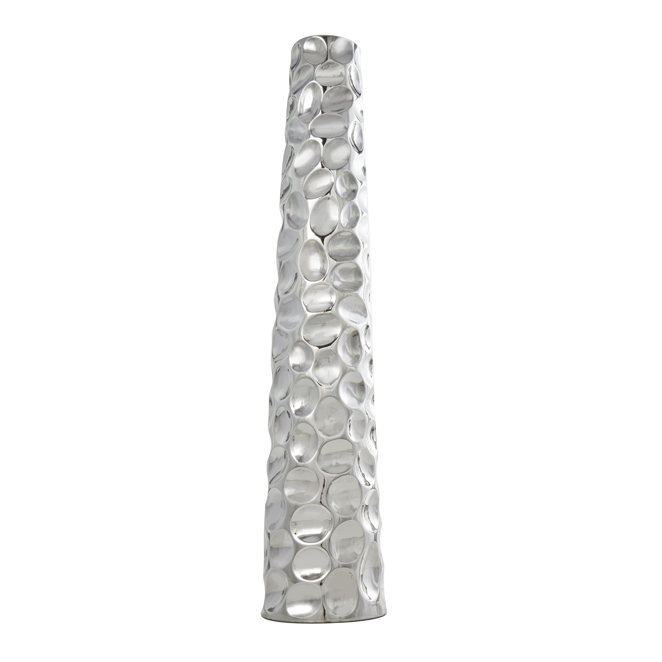 DecMode 39" Geometric Bubble Silver Ceramic Vase with Concaved Circles