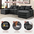 thumbnail image 3 of 130" U-Shaped Modular Sectional Sofa, Oversized Cloud Couches with Storage Console & Cup Holders, Comfy Linen Sofa with Chaise/8 Pillows, 6-Seater Deep Seat Couches for Living Room, 3 of 14
