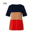 thumbnail image 1 of Camiseta de mujer Blusa de cuello redondo de manga corta con bloque de color, Naranja de colores, XXL seitruly AP002555-50, 1 of 7