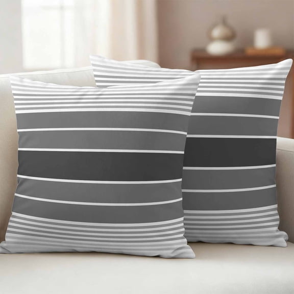 Pack of 2 Outdoor Pillow Covers 16x16 Inch Waterproof Gradient Grey Striped Throw Pillow Covers,Decorative Couch Pillow Shams Protectors Simple Farm Stripes Minimalist Patio Cushion Pillowcases