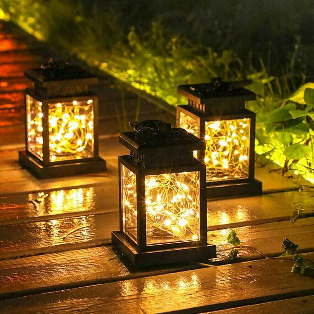 Solar Lantern Hanging Light Led Outdoor Garden Lamp Yard Patio Pillar Candle LED 