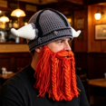 thumbnail image 6 of Helii Knit Hat with Horns and Detachable Beard Viking Style Beanie Hat Handmade Crochet Cap Funny Novelty Winter Hat for Role Play Party Dress Up Stretchy Soft Beanie Hat for Adults, 6 of 7