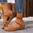 thumbnail image 2 of Walking Sandals for Women Trendy Crooss Strappy Open Toe Wedges Comfy Arch Support Orthopedic Shoes Ankle Strap Summer Heels Brown Size 7.5, 2 of 7