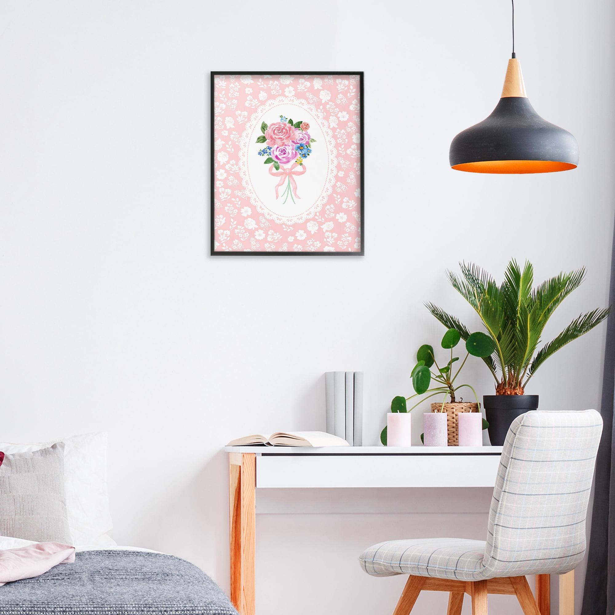 Stupell Industries Peach Feminine Bouquet Black Framed Giclee Art, design by Corinne Haig