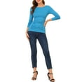 thumbnail image 3 of Allegra K Women's Solid Round Neck Long Sleeve Ruched Stretchy Tops, 3 of 7