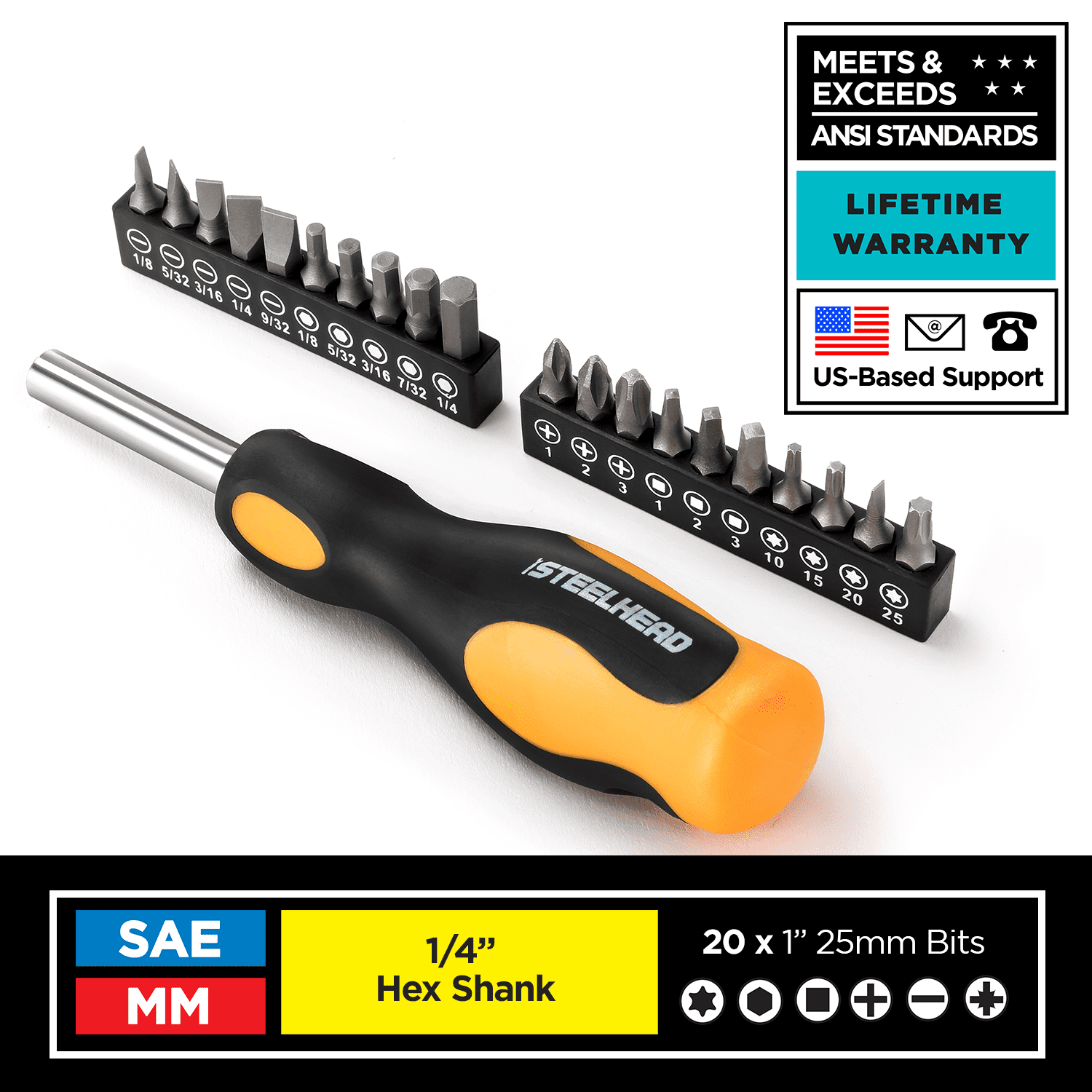 STEELHEAD 71-Piece Tool Set, 3/8” Sockets, Screwdriver Handle w/ 10 Bits, Pliers, Tape Measure, Hammer, Utility Knife, Ties, Heavy-Duty Reinforced Case, Great for Home, Office, Dorm, USA-Based Support