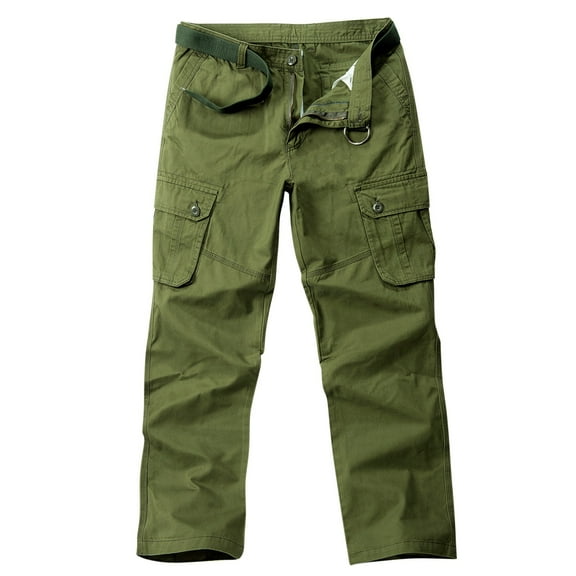 Yyeselk Men's Cargo Pants Cotton Ripstop Travel Hiking Fishing Pants Durable Straight Casual Outdoor Work Pants with Multi Pockets Dark Green 36