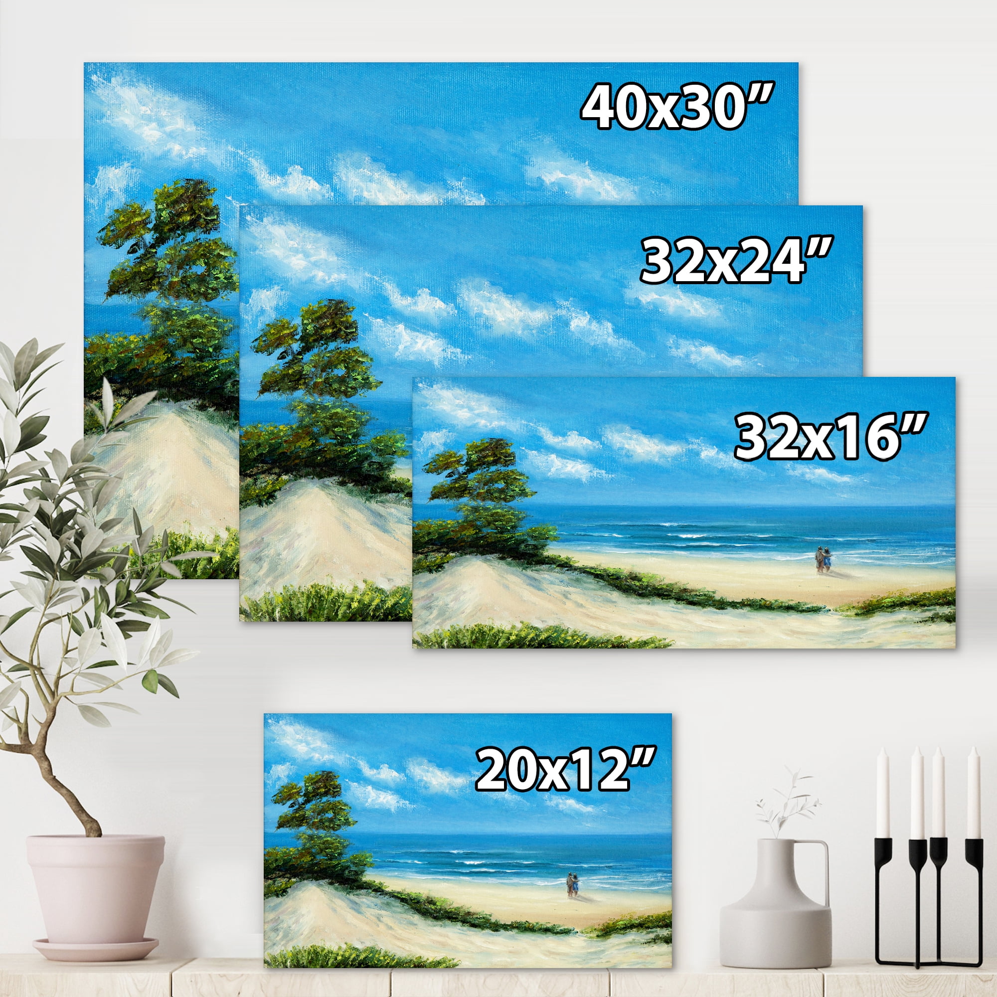 Designart ' Couple At The Beach In Sunlight ' Nautical & Coastal Canvas Wall Art Print
