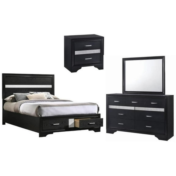 Home Square 4-Piece Set with Full Storage Bed Nightstand Dresser & Mirror